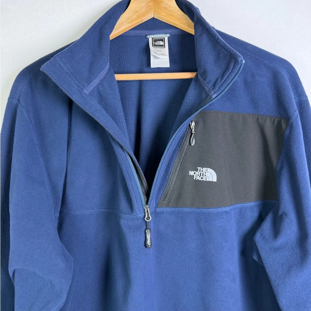 The North Face Mens TKA 100 Fleece Quarter Zip Pullover Navy Blue Sz XL